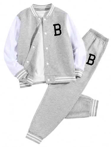 Image of Cakaner Boys Color Block Button Down Shirt and Jogger Pants Button Up Sweatsuits Sets (Size: 5-12T)