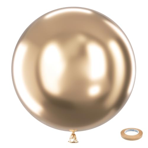 Image of Bezente Metallic Champagne Gold Giant Balloons 36 Inch - 8 Pack Jumbo Chrome Champagne Gold Balloons Large Round Latex Balloons for Wedding Birthday Bachelorette Floral Party Decorations
