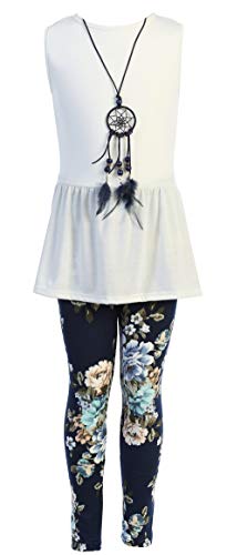 Image of iGirlDress Girls 4 Pieces Pant Set Long Sleeve Jacket Necklace Floral Plaid Pant 4-16