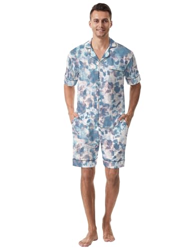 Tie Dye Men's Summer Pajama Set Soft Short Sleeve Sleepwear Lightweight Button Down Lounge Set With Pockets3