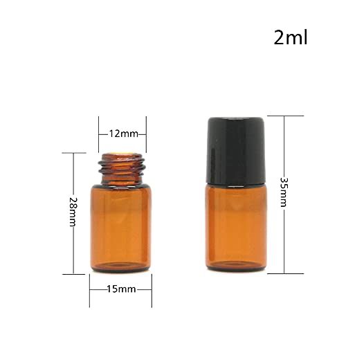 Furnido 25 Pack 2ml Amber Glass Roll on Bottle For Essential Oils,Perfume Vial with Stainless Steel Roller Ball,Black Caps Mini Sample Vials Cosmetics Small Container3