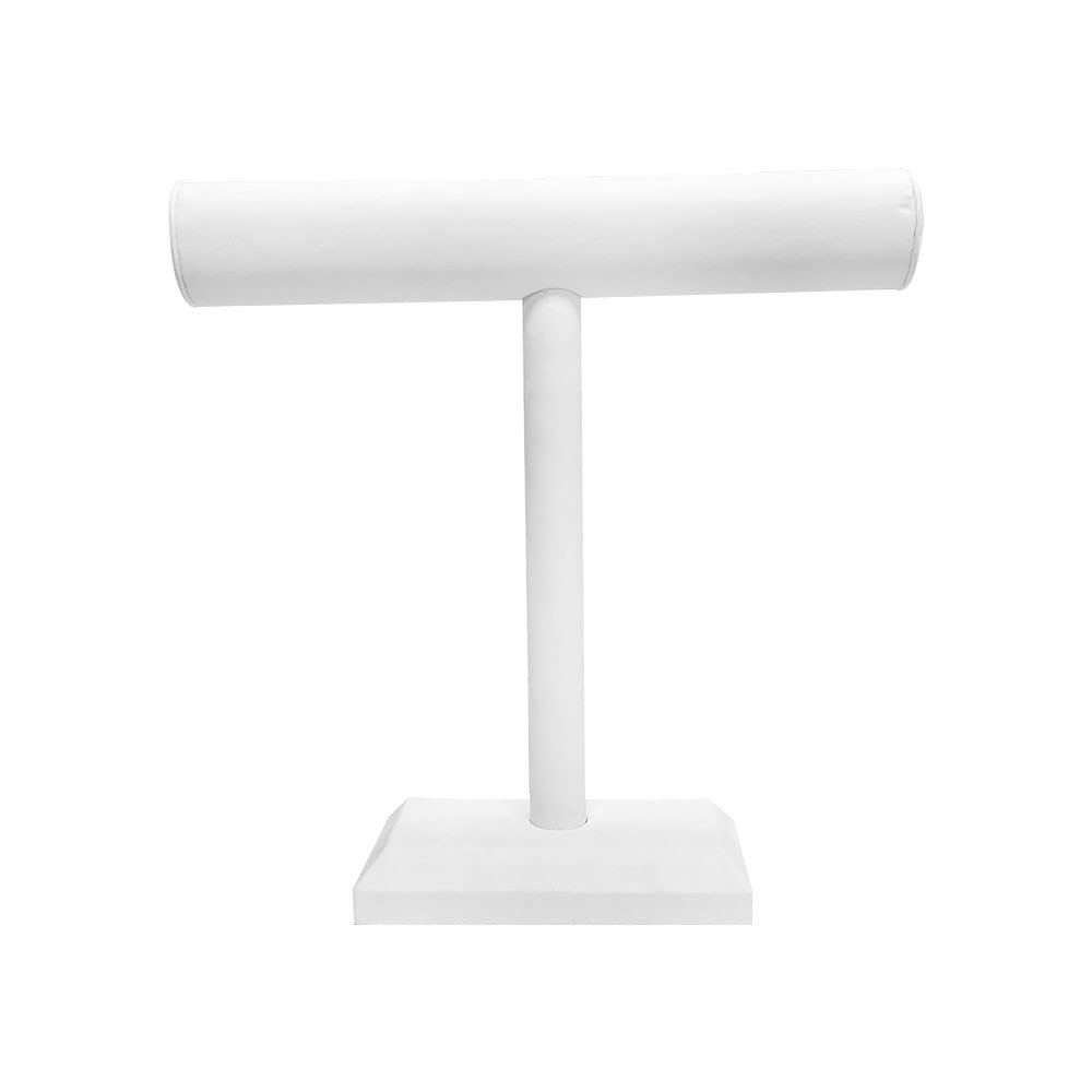 Prolinemax 12'' x 12'' White Faux Leather High Necklace T-Bar Stand Jewelry Display Holder Fixture Leatherette