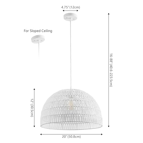 Image of JONATHAN Y 20 inch White Modern Bohemian Woven Rope LED Pendant Light Fixture, Adjustable Dome Ceiling Lamp for Kitchen Island, Rope Shade, Coastal Farmhouse Decor (JYL6504E)