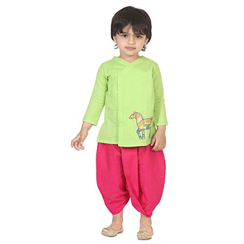 Image of BownBee Ethnic Wear Cotton Kurta Dhoti Set for Boys, Front Open Horse Embroidered With Full Sleeves