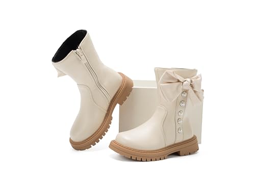Girl's Waterproof Bowknot Mid Calf Side Zipper Winter Outdoor Boots for Toddler/Little Kid/Big Kid2