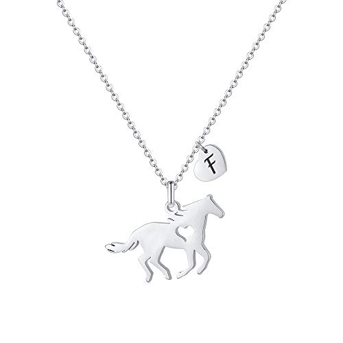 Horse Jewelry For Girls 10-12, Girl's Teen's Horse Necklace On An 16" Cable Chain With A 2.5" Extender Stainless Steel Kids Heart Initial Necklace F Letter Necklace Horse Gifts For Horse Lovers #TOP20