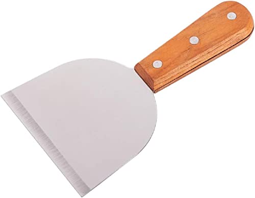 Image of Baskety Wood Handle Slant Edge Grill Scraper Metal Griddle Scraper Chopper Dough Cutter Spatula Kitchen Gadget Scraper for Pancake Pizza Steak