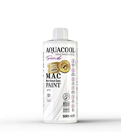 AquaCool Peinture multi-surfaces acrylique, craie, mate, séchage rapide, pour intérieur et extérieur sur meubles, bois, plastique, verre, céramique, pierre (500 ml, blanc 101)