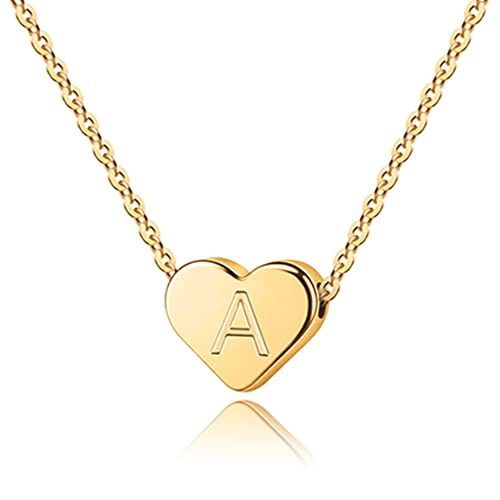 HalsKette Damen Kette Herz Anhänger, 14 Karat Gold Gefüllte Herz Initialen Halsketten für Frauen Tiny Alphabet Ketten für Mädchen Herz Initialen Halskette Kette Geschenke für Damen Mädchen Schmuck (A)