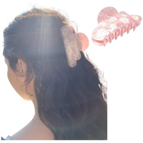 Super Chic Durable Claw Clips for Thin Medium Hair Hold - Styling Non Slip Updo - Accessories for Girls Women - Perfect for Curly or Straight (Pink Daisy) Cover