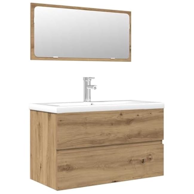 Bathroom Furniture Set Artisan Oak, White Engineered Wood, Ceramic3328940