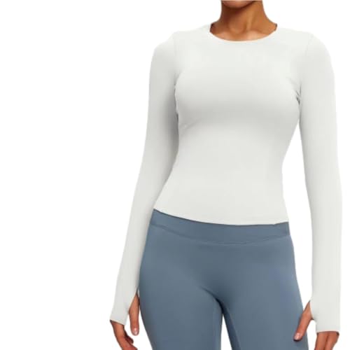 ZERAOKE Women’S Long Sleeve Athletic Compression Shirt Stretch Slim Fit Yoga Running T-Shirt/Top for Gym Training Fitness-White-S