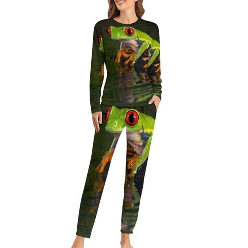 Pyjama femme grenouille avec t-shirt manches longues et pantalon
