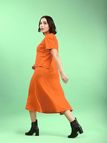 Image of PURVAJA Women's Short Sleeve Top with Skirt Solid Co-ords Set