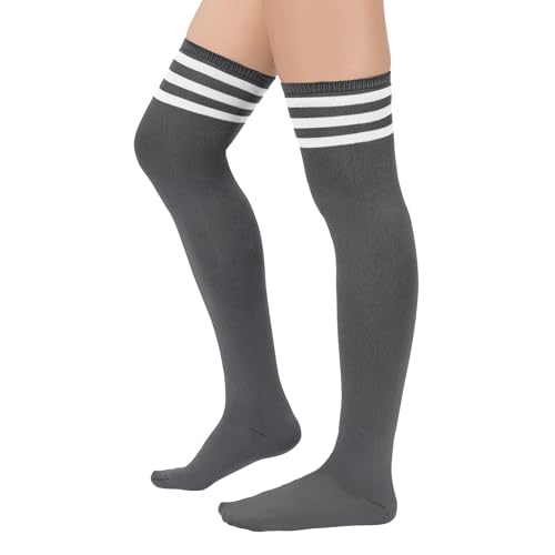Komorebi 3 Pairs Womens Thigh High Socks Striped Over the Knee High Socks Casual Long Socks Cotton Thigh High Stockings3