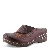 L`Artiste Chino-dazis Women's Open-Back Clog with Hand-Painted Floral Leather, Cushioned Microfiber Pu Insole, Lightweight Pu Rubber Outsole, Stretch Panels, 1 3/4" Heel Brown Multi EU 37 / US 6.5-7
