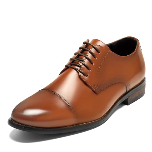 HEEZ Mens Dress Shoes Classic Cap Toe Oxford for Men Non Slip Comfortable Lace Up Derby Shoes for Formal Business Work Wedding Office Prom Brown Size 10.5