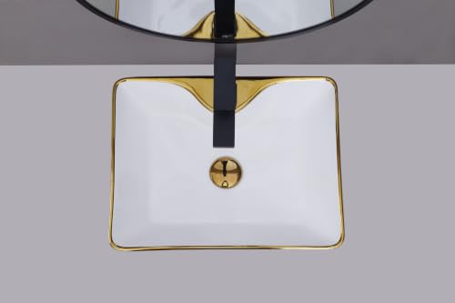 Image of HARDSTONE Black & Gold Ceramic Wash Basin |19x15x5 Inches