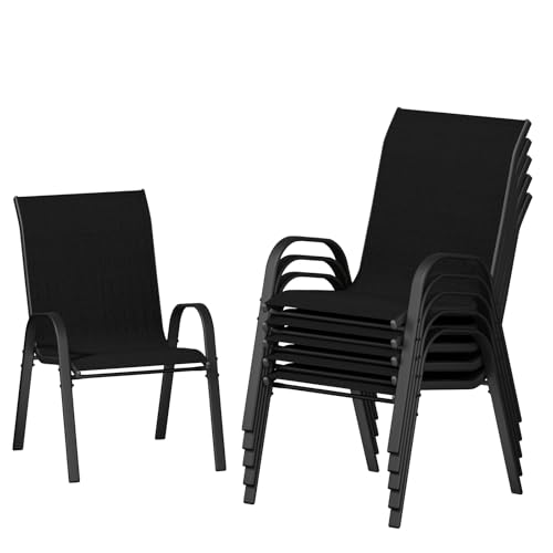Image of UDPATIO Patio Chairs Set of 6, Stackable Outdoor Dining Chairs with High Back, Breathable Textilene Fabric Outdoor Chair All Weather, 350LBS Capacity for Garden, Backyard (Black)