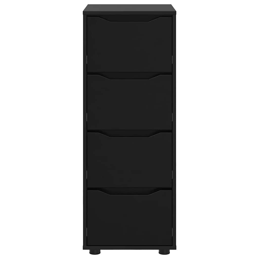 Aufbewahrungsschrank Schwarz 40 x 48 x 105 cm, Beistellschrank aus Holzwerkstoff mit 4 Schubladen, schlanker Schubladenschrank für Wohnzimmer und Schlafzimmer
