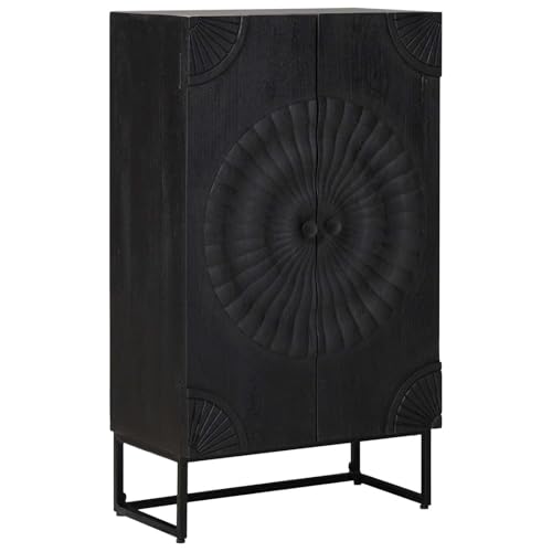 Highboard negro de madera maciza de mango, aparador elegante y robusto 4