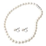 パールネックレス 真珠 【 日本製 花珠貝 パール 8mm 】 マグネット式 ネックレス （ 選べる ピアス イヤリング セット ） 結婚式 冠婚葬祭 卒業式 入学式 [ まつよ 花珠貝パール ] 長さ:42cm 色:ホワイト (イヤリングセット) 敬老の日