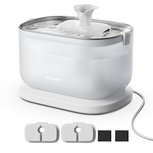 PETLIBRO Cat Water Fountain, Cat Fountain Indoor Stainless Steel Tray, 2.5L/84oz Wireless Pump Pet Water Fountain, Cat Water Dispenser with Two Flow Modes, Pet Fountain for Drinking Easy Clean