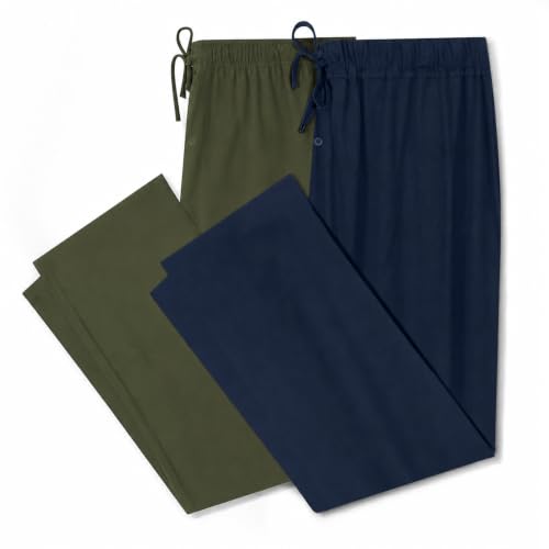 Image of U2SKIIN 2 Pack Men Cotton Pajama Pants Soft Lightweight Pj Bottoms | Lounge Pant with Pockets and Button Fly, Breathable Sleep Pants, Year-Round Comfort, Classic Fit