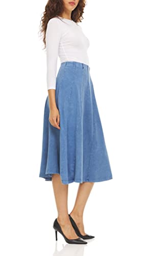 KIKI RIKI Stonewash Panel Midi Skirt with Elastic Waist for Womens/Teens 32 Inch Length4