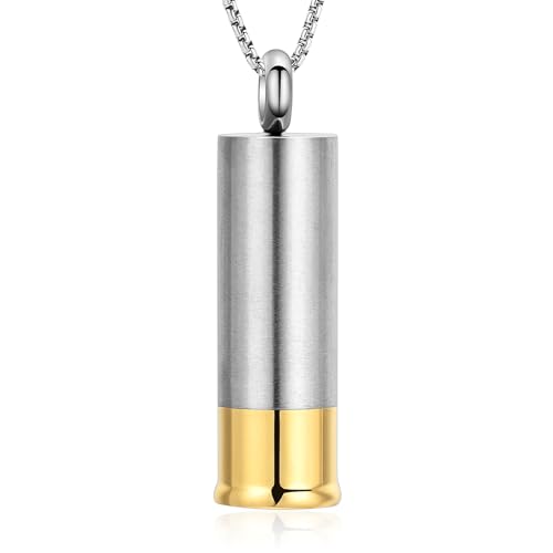 Oinsi Shotgun Shell Cremation Jewelry Urn Necklace For Ashes Of Loved Ones -Dad/Mom/Son/Grandma/Grandpa Cylinder Memorial Locket Pendant Necklace
