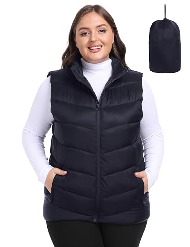 MoFiz Womens Plus Size Puffer Vest Packable Quilted Puffy Vest Lightweight Winter Outerwear Vests for Hiking Vacation