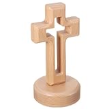 Ipetboom Dekoratives Stehendes Holzkreuz aus Buchenholz Stabiles Kreuz mit Sockel für Büro und Wohnraum Klassisches Holz Ornament