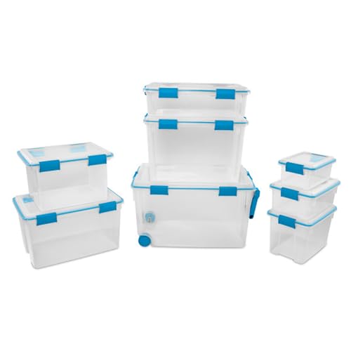 Image of Sterilite 18-Pack Gasket Box, Weather-Resistant Storage Bins with Latching Lids, 7.5 Quart - Heavy-Duty Organizing Containers for Closet, Bathroom, and Office