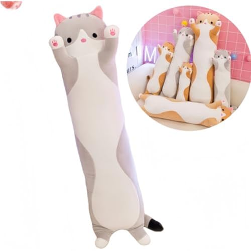 Ziuuihu 抱き枕 猫 ふわふわ もちもち 添い寝枕 高弾力 洗える もこもこ 癒し系 安眠グッズ 妊婦 横向き寝 プレゼント 大人 子供 用 (グレー 130cm)