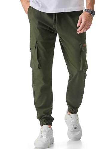 Meilicloth Cargo Hose Herren Lang Cargohosen Baumwolle Männer Strech Stoffhose Sweatpants Herren Sporthose Freizeithose B Grün 36