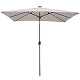 Solar Powered Rectangular Patio Umbrella with 68 LED Lights Market Outdoor Umbrella with Tilt&Crank&Umbrella Cover, 9 by 7 Feet, Beige