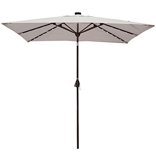 Solar Powered Rectangular Patio Umbrella with 68 LED Lights Market Outdoor Umbrella with Tilt&Crank&Umbrella Cover, 9 by 7 Feet, Beige