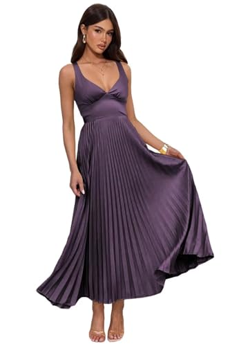 Spaghetti Strap Satin Bridesmaid Dresses Pleated V Neck A Line