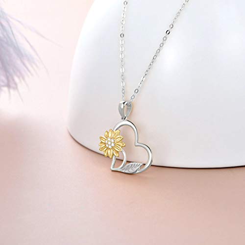 14k Gold Sunflower Heart Necklace for Women,"You are my sunshine" Real Gold Love Jewelry Gifts for Wife Girlfriend, Present for Her16"-18"4