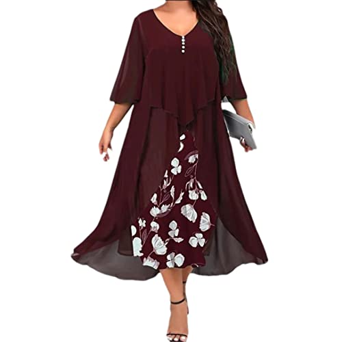 Robe décontractée à imprimé floral rouge foncé avec col en V taille ample