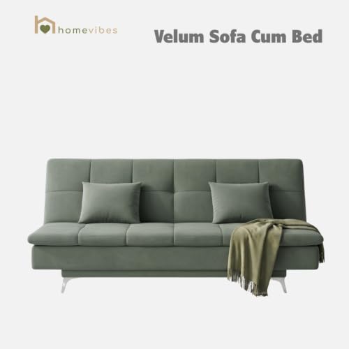 Image of Velum 3 Seater Sofa for Living Room & Office | Premium Fabric Upholstery | Solid Wood Frame | Comfortable Seating | 3 Years Warranty (Frosty Green, Sofa Cum Bed)