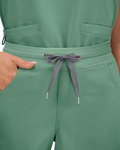 Image of COMENII Scrubs for Women, Knit Yoga Waistband Straight Leg Cargo Pants, Classic Fit Womens Scrubs Pants