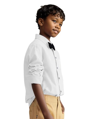 DISAUR Boys Dress Shirts Toddler Boy Button Down Shirt Long Sleeve Removable Bow Tie Button Up Shirt White Formal Graduation3