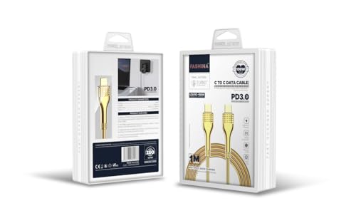 FASHINA 100W Type-C To Type-C Woven Aluminium Foil 1MTR Length Fast Charging Cable Compatible With Typc C Pin Mobiles, Laptop, Type C Devices-Gold
