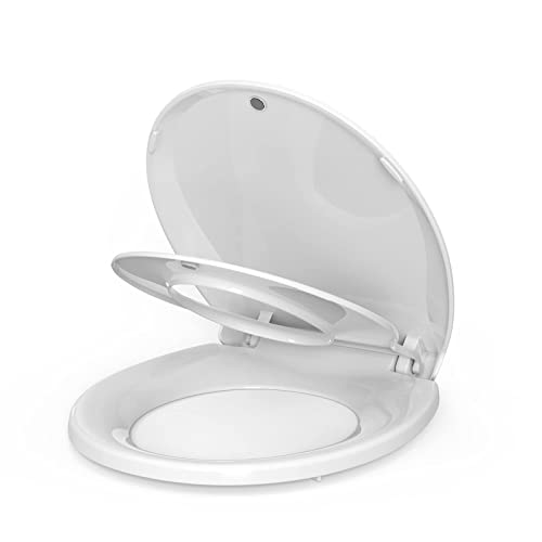 Round Toilet Seat With Built In Potty Training Seat, Potty Training Toilet Seat For Toddlers, Magnetic Kids Seat And Cover, Slow Close And Never Loosen, Fits Both Adult And Child, White Round #TOP6