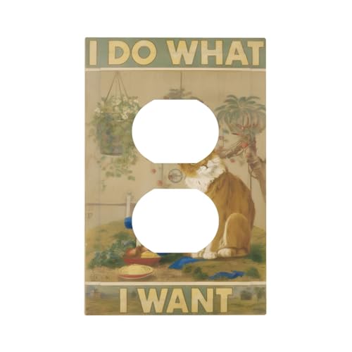 Decorative Outlet Covers Rustic Funny Cat Gardan Plant 1 Gang Duplex Light Switch Cover Plate Wall Plates for Electrical Outlets Switchplate Faceplate for Bedroom Home Decor