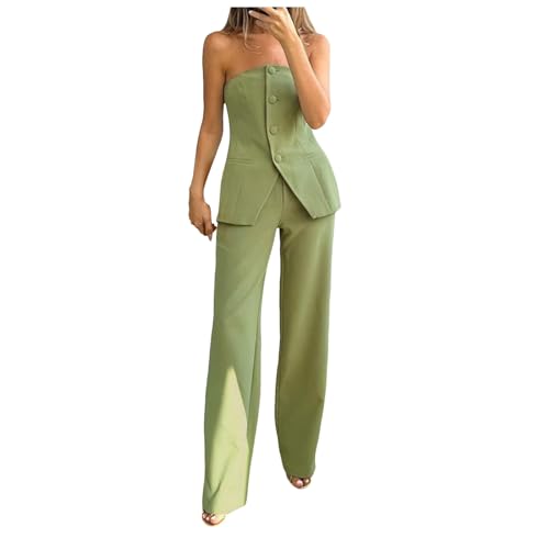 Generico Tailleur Donna Eleganti Completo Donna Elegante Cerimonia Completo Top Senza Spalline Tuta Set Gilet Pantaloni da Ufficio Giacche Due Pezzi Elegante Suit