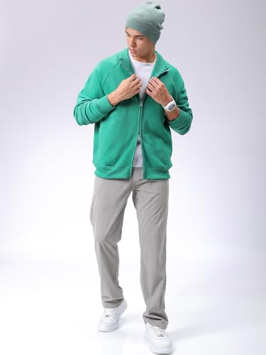 Image of The Indian Garage Co Men Relaxed Fit Solid High Neck Front Open High Neck Sweatshirt