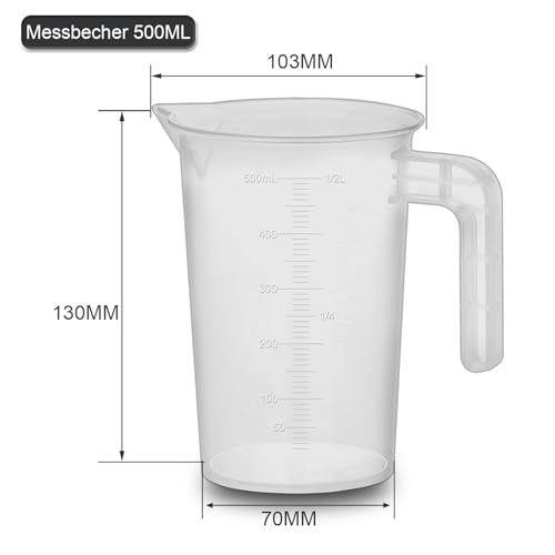NVQVQ Messbecher 500ml, 3 Stück Mini Messbecher aus Kunststoff, hitzebeständig & präzise abgemessen, Litermaß für Labor, Küche und Ölabgabe – Ansicht 2