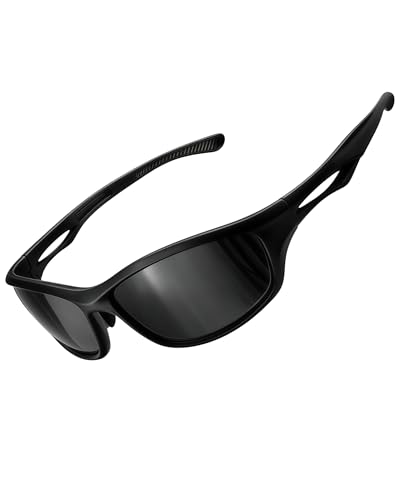 Joopin Wrap Around Sunglasses Men Women Polarized Sports Sun Glasses UV400 Rectangle Shades Running Fishing Golf (Matte Black)